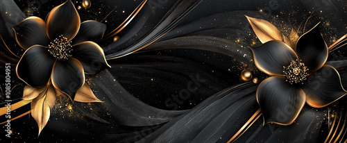 golden flowers on a black fabric background