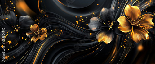 golden flowers on a black fabric background