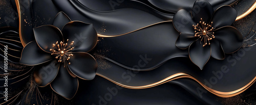 golden flowers on a black fabric background
