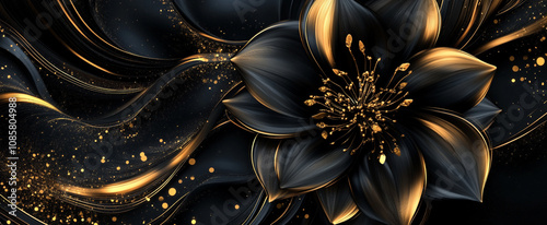 golden flowers on a black fabric background