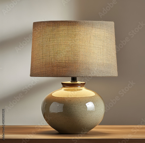 Textured Ceramic Table Lamp with Neutral Shade photo