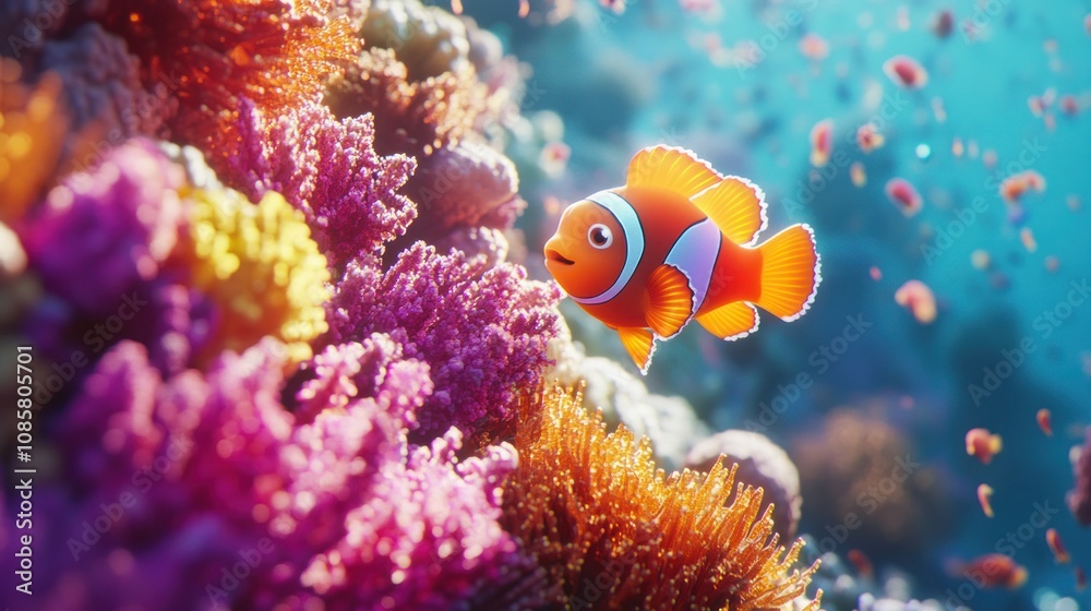 Fototapeta premium Clownfish Swimming in Coral Reef