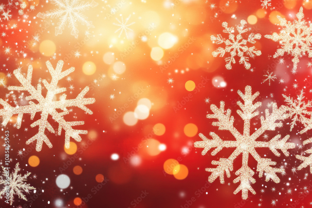 Snowflakes on red background, creating a festive and vibrant winter atmosphere. Snowflakes on red background, creating a festive and vibrant winter atmosphere.