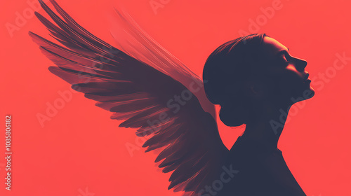 A depiction of a woman with angel wings, perfect for use in fantasy or inspirational contexts. Halcyon. Illustration