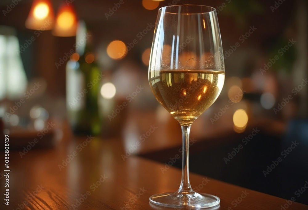 Glass of white wine on a blurred background 