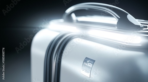 Bright White Airline Sticker on Stylish Luggage photo