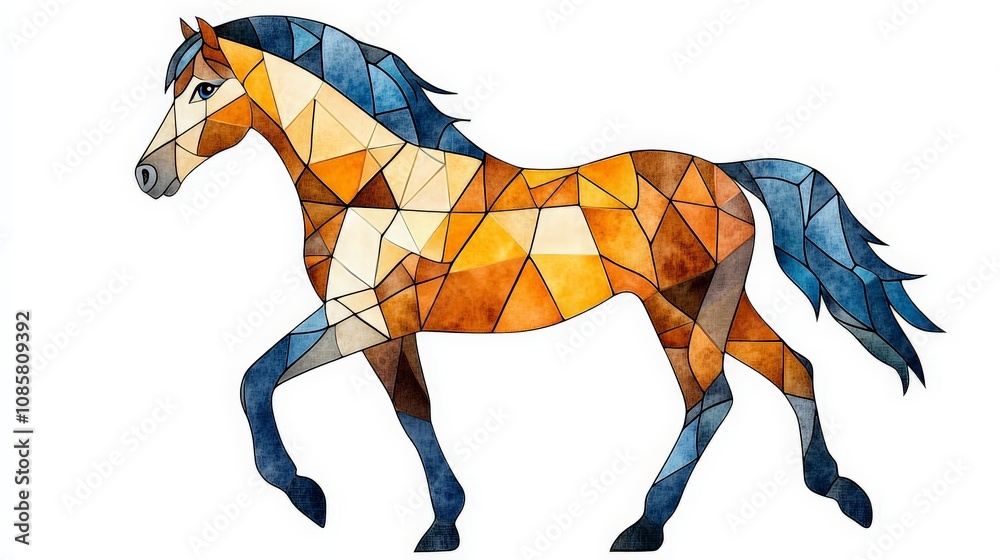 Obraz premium Graceful Watercolor Horse in Stained Glass Style