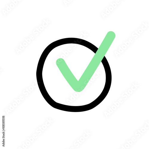 Tick mark check box. Agree, yes, correct, check concepts.  Hand drawn vector isolated illustration.