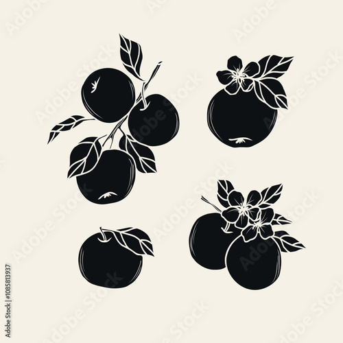 Flat vector apple fruit branches set	