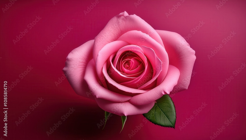 Fototapeta premium Luxurious Pink Rose on Elegant Deep Magenta Background for Valentine's Day. Perfect for Romantic Card Designs, Wedding Invitations, or Passionate Anniversary Celebrations February