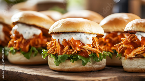 Irresistible Buffalo Chicken Sliders with Tangy Blue Cheese Sauce and Crisp Lettuce - A Delightful Snack for Any Occasion