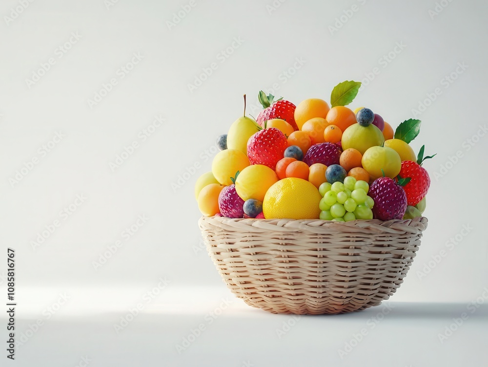 a basket of fresh fruit, food element, colorful and vibrant realistic render, natural textures, isolated on white background a basket of fresh fruit, food element, colorful and vibrant realistic render, natural textures, isolated on white background