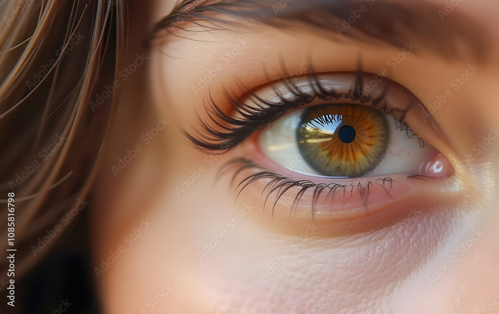 Fototapeta premium Close-up of eyes with detailed iris pattern and long eyelashes