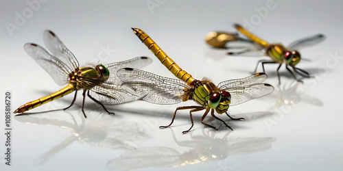 Exotic dragonfly with unique and beautiful features on a white background. Crated With Generative AI