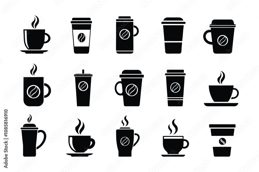 coffee cup icons set silhouette illustration coffee cup icons set silhouette illustration