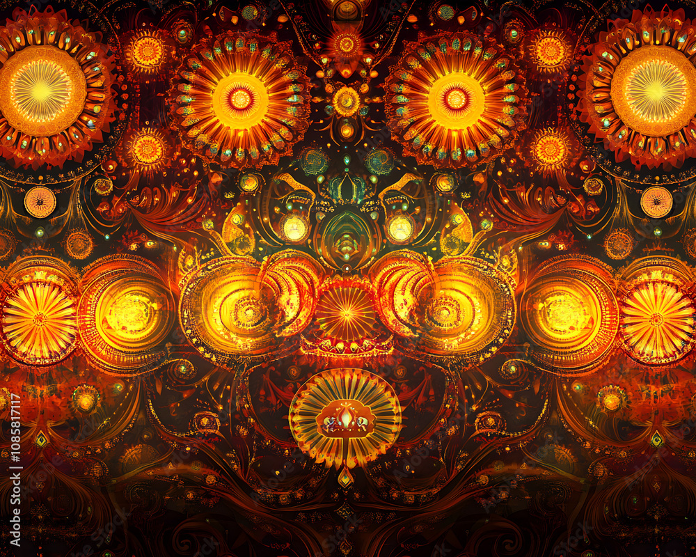 Radiant Abstract Golden Circles with Warm Light Patterns and Festive Glow Radiant Abstract Golden Circles with Warm Light Patterns and Festive Glow