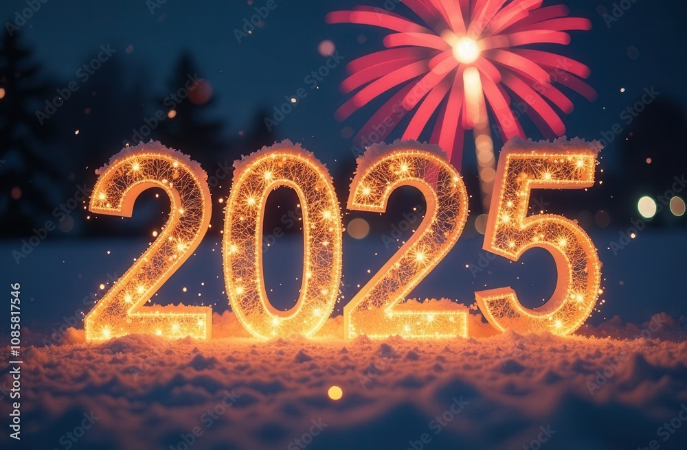 The number 2025 is made of sparklers and vibrant fireworks The number 2025 is made of sparklers and vibrant fireworks