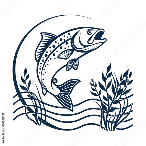 Creative Fish Logo Design  A Harmonious Representation of Aquatic Life, Natural Elements, and Artistic Elegance photo