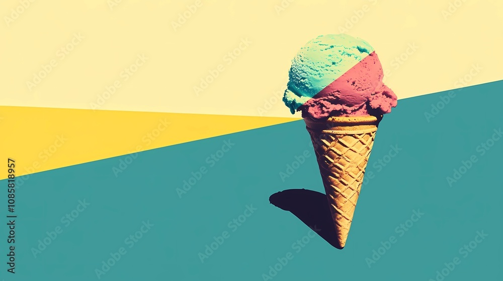 Ice cream background with colorful scoops and waffle cones pattern. Ice cream background with colorful scoops and waffle cones pattern.