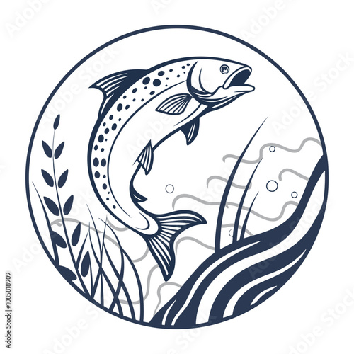 Creative Fish Logo Design  A Harmonious Representation of Aquatic Life, Natural Elements, and Artistic Elegance photo