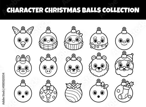 Christmas crystal balls outline vector illustration set