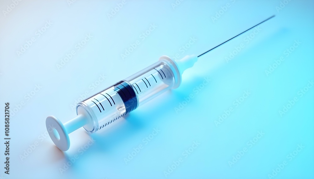 syringe with a transparent barrel and a white plunger, needle pointing upwards, isolated on a bright white background with soft shadows create with ai syringe with a transparent barrel and a white plunger, needle pointing upwards, isolated on a bright white background with soft shadows create with ai