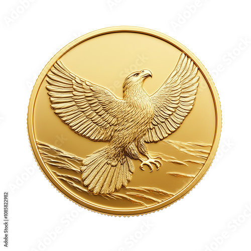 A gold coin with an eagle on it