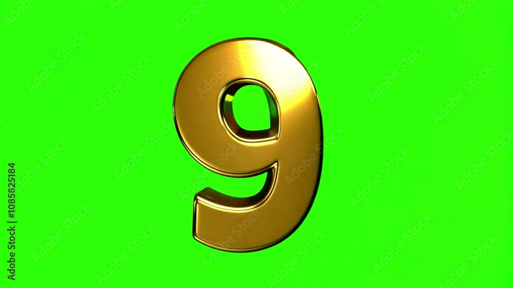 Golden Letter 9 on Green Screen Background, 4k animation. Festive,celebration golden number nine on green screen. Party background Golden Letter 9 on Green Screen Background, 4k animation. Festive,celebration golden number nine on green screen. Party background