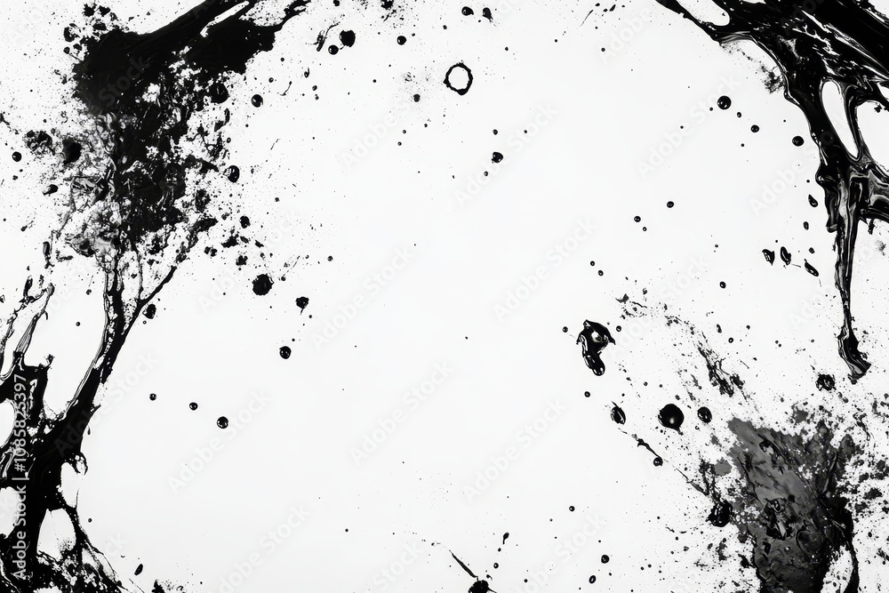Obraz premium Abstract black and white paint splatter frame for creative photography composition