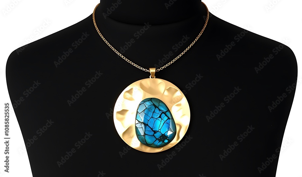 Stunning Teal Gemstone Statement Necklace: Gold Pendant Jewelry Photography. AI Generated Stunning Teal Gemstone Statement Necklace: Gold Pendant Jewelry Photography. AI Generated