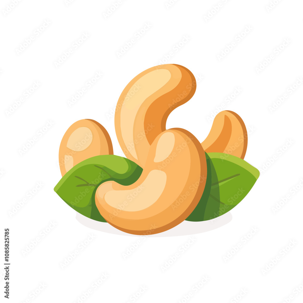 Obraz premium Simple flat 2D icon cashews isolated on a blue background, vector, flat design, animation design, vector, animation design, simple flat 2D icon, minimalist icon design, simple