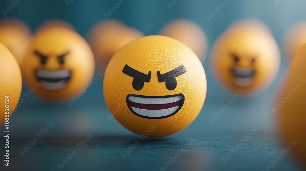 Floating harmful emojis fading into light, cyber harassment being countered, 3D illustration