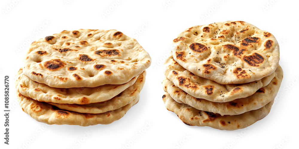 Stack of Freshly Baked Naan Bread on a Transparent Background Stack of Freshly Baked Naan Bread on a Transparent Background