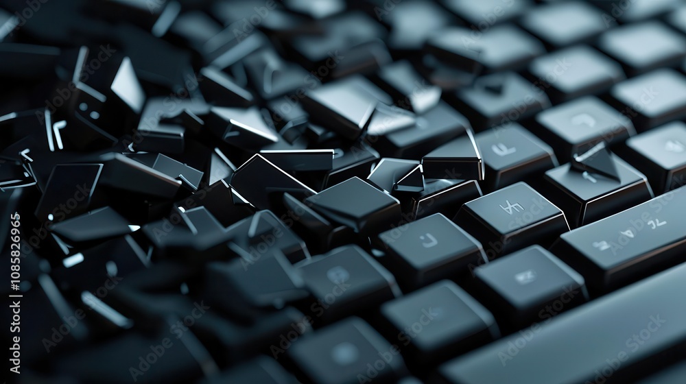 Broken keyboard with negative words, cyberbullying prevention theme, 3D illustration Broken keyboard with negative words, cyberbullying prevention theme, 3D illustration