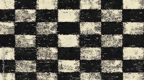 Distressed Checkerboard Pattern Fabric Texture