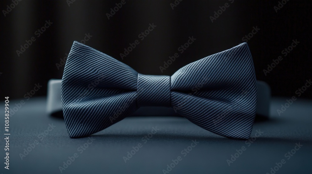 Elegant Blue Bow Tie with Striped Pattern on a Dark Surface, Perfect for Formal Events, Weddings, and Stylish Occasions, Fashion Accessories for Gentlemen