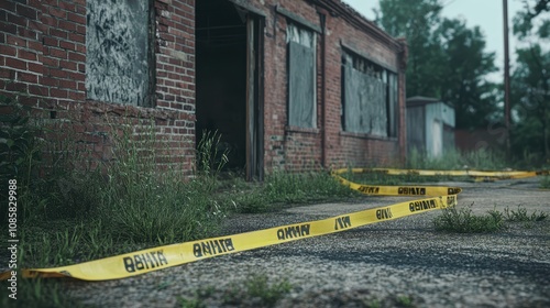 Abandoned Brick Building Crime Scene Tape