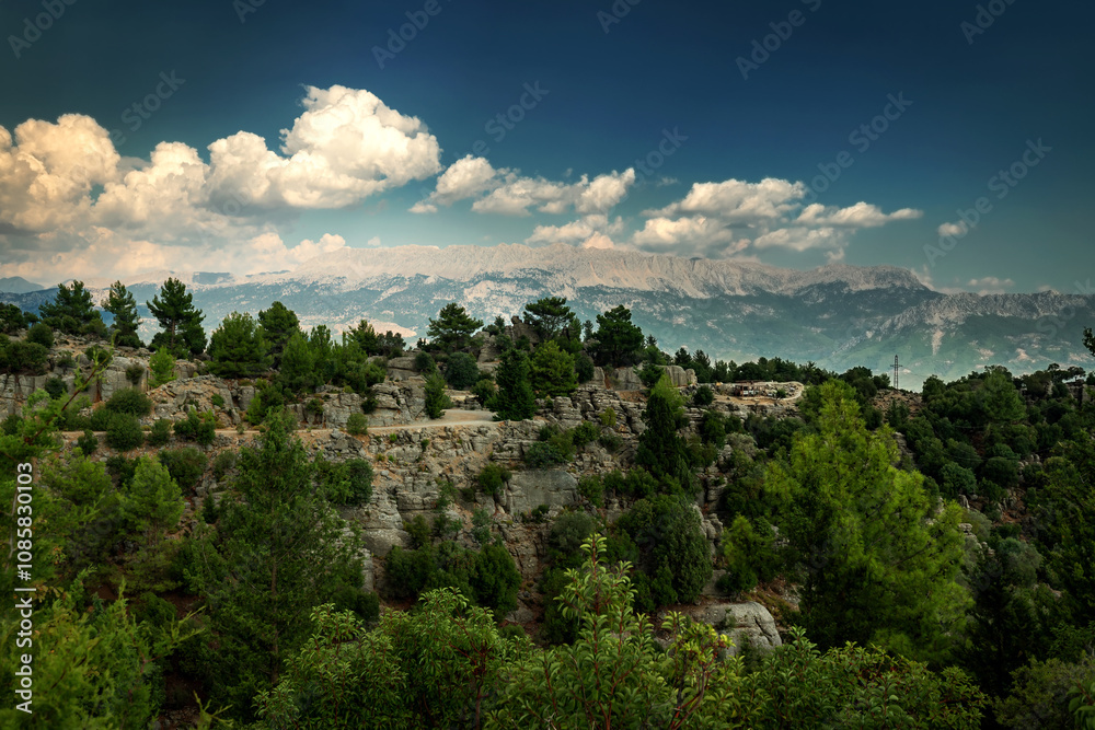 Naklejka premium A view of the mountainous landscape in the Antalya region of Turkey.