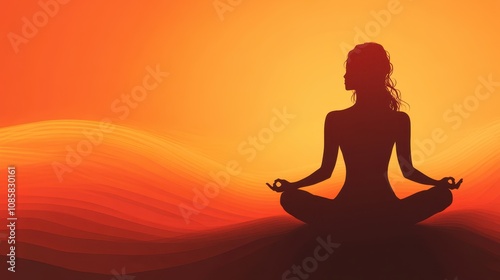 Woman Meditating at Sunset Serene Yoga Pose