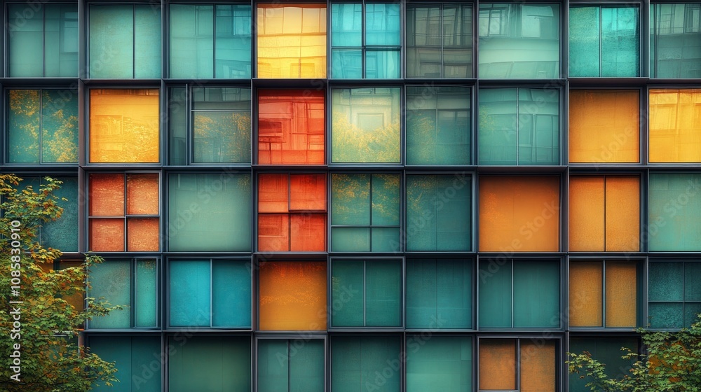 Abstract pattern of opened windows in curtain wall grid Abstract pattern of opened windows in curtain wall grid