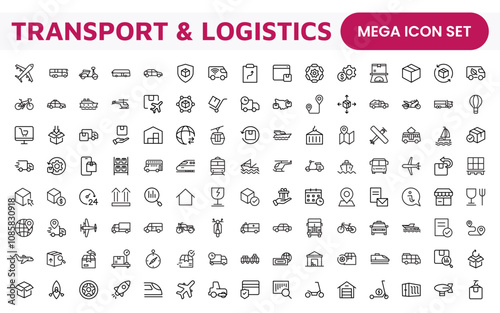 Transport and Logistics Icon Collection. High-Quality Icons for Shipping, Delivery, Freight, Fleet Management, Cargo Handling, and Supply Chain Optimization