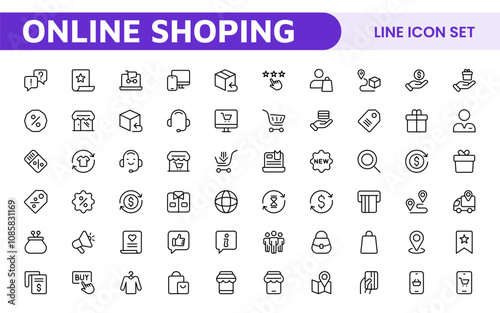 Shopping Icon Set. Vibrant and engaging icons for enhancing e-commerce platforms, perfect for product listings, cart management, and checkout processes to elevate the online shopping experience.