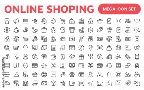 Shopping Icon Set. Vibrant and engaging icons for enhancing e-commerce platforms, perfect for product listings, cart management, and checkout processes to elevate the online shopping experience.