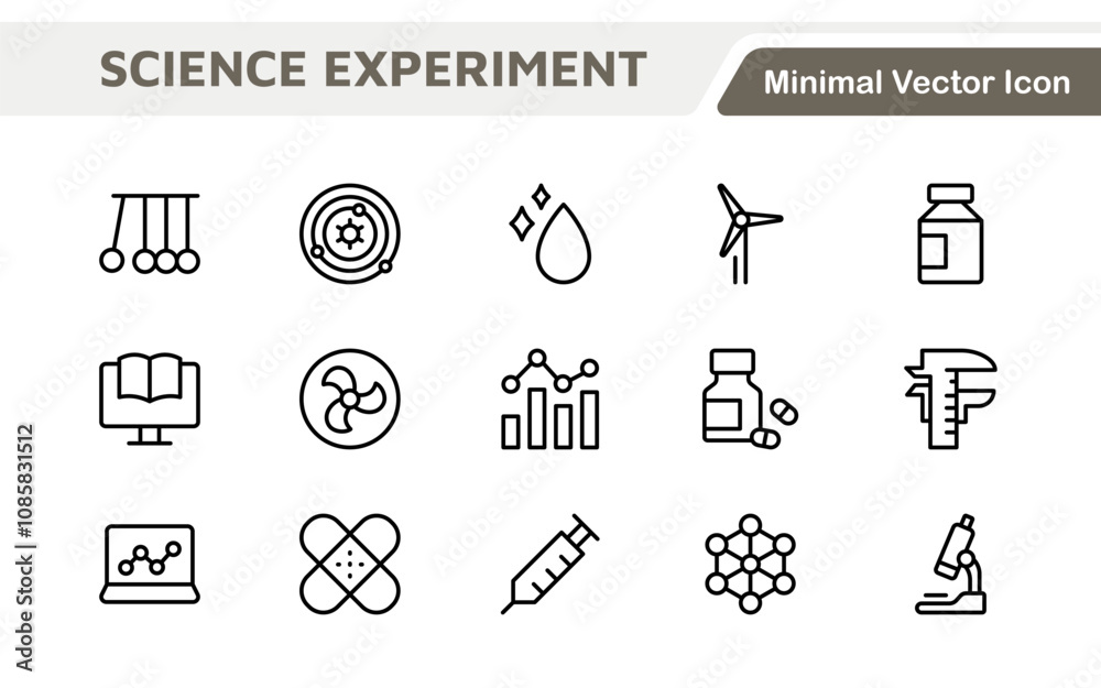 Naklejka premium Science Icon Set. Iconl for Chemistry, Biology, Physics, Astronomy, Lab Projects, Research, Academic, Scientific Research, Laboratory Work, Academic Studies, Experiments, and STEM Education
