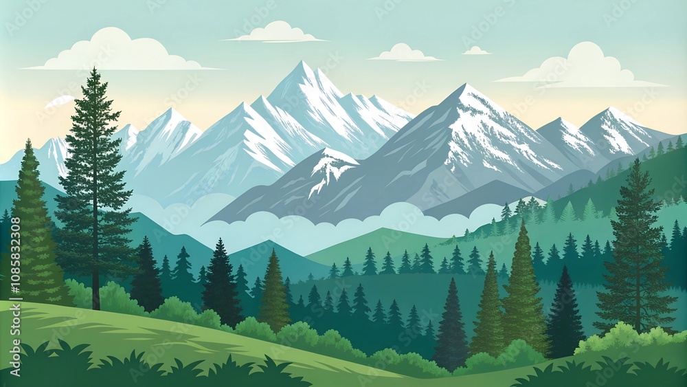 Fototapeta premium Landscape vector, mountains multipurpose illustration, scalable illustration