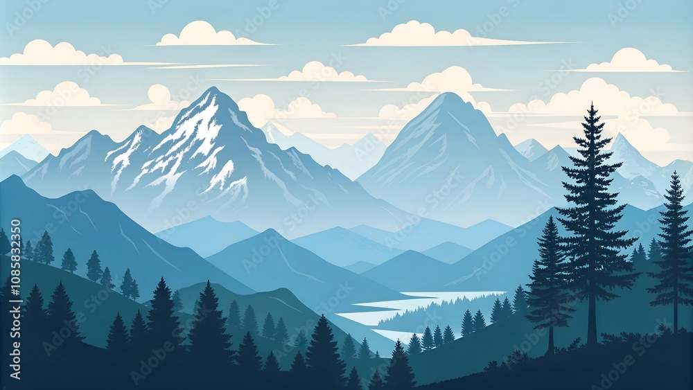 Fototapeta premium Landscape vector, mountains multipurpose illustration, scalable illustration