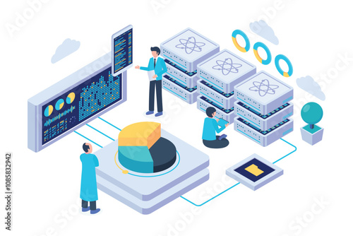 Data visualization flat design isometric vector illustration