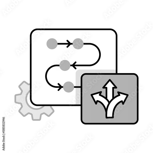 Build Your Own Process Icon – Flowchart with Arrows, Representing Custom Workflow, Innovation, and Tailored Solutions
