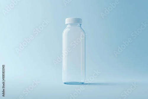 Blank white glass sport bottle mockup, isolated, front view, 3d rendering. Empty crystal can with cap mock up. Clear take away flask for camping or extreme tourism template.