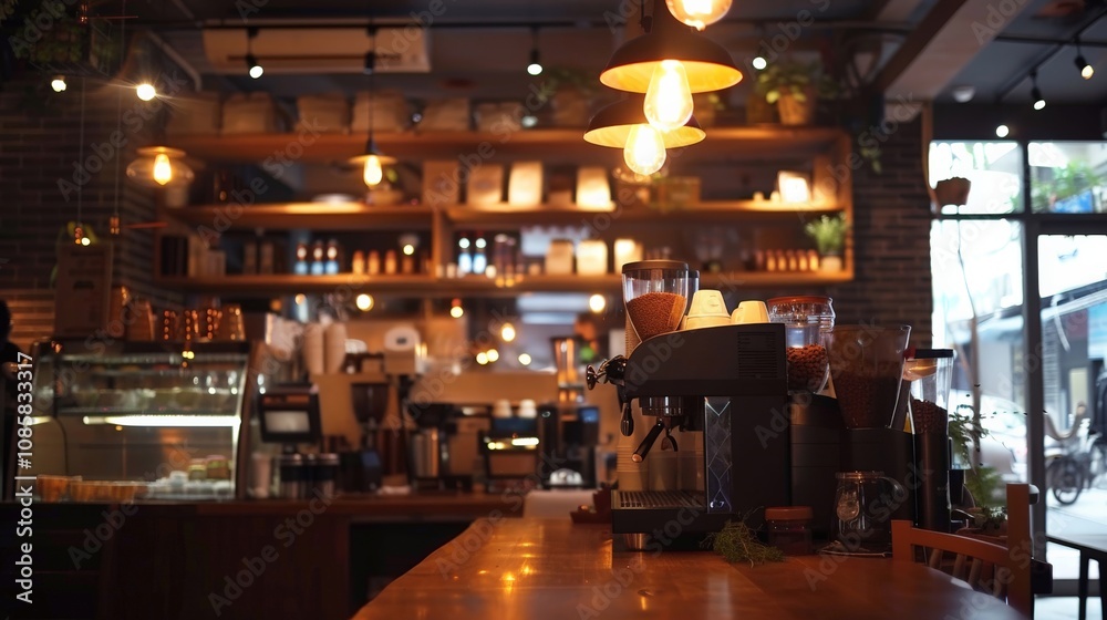 Cozy coffee shop interior, warm lights and casual ambiance Cozy coffee shop interior, warm lights and casual ambiance